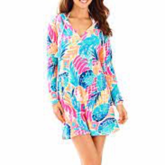Lilly Pulitzer Dresses & Skirts - Lilly Pulitzer Rylie long sleeve V neck thumb hole drawstring hoodie dress SZ SM